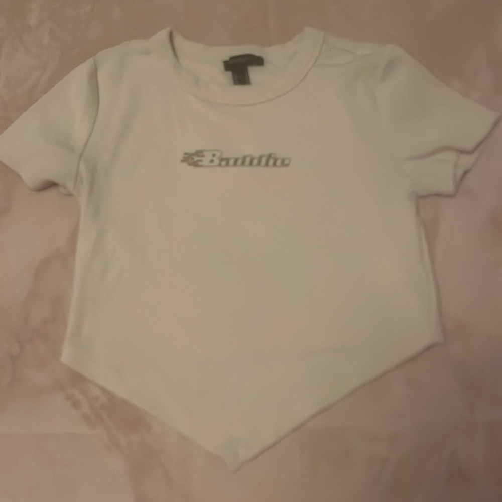 Forever 21 cream “baddie” crop top